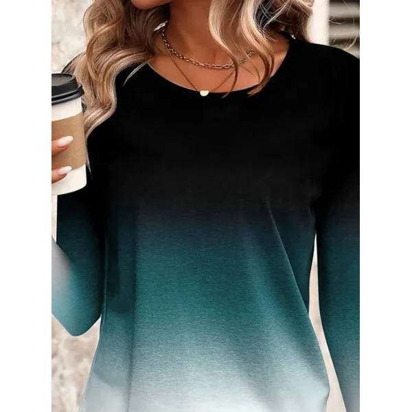 Kadın Uzun Kollu Bisiklet Yaka Desenli Süprem Bluz