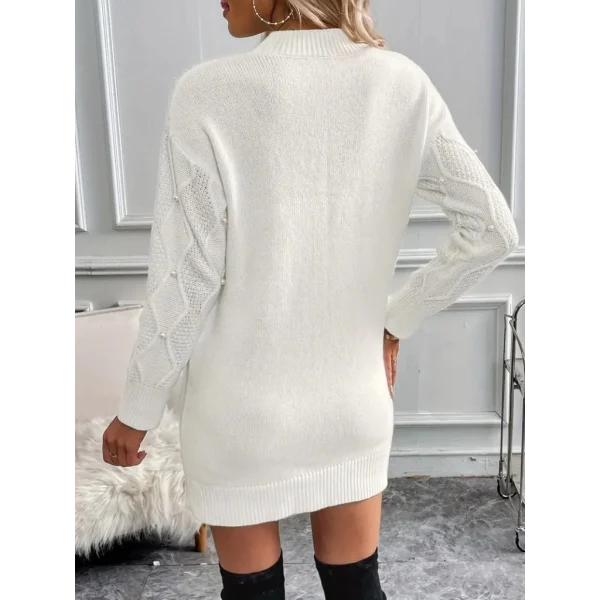 Kadın Uzun Kollu Bisiklet Yaka Desenli Triko Elbise