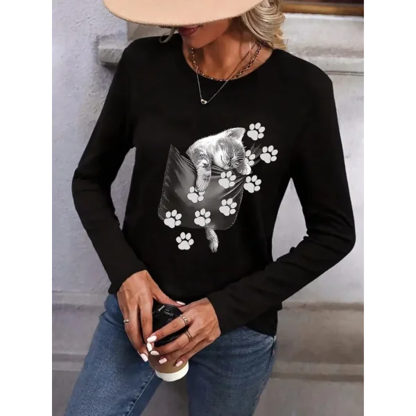 Kadın Uzun Kollu Bisiklet Yaka Desenli Viskon Bluz