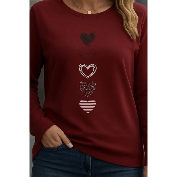 Kadın Uzun Kollu Bisiklet Yaka Desenli Viskon Bluz