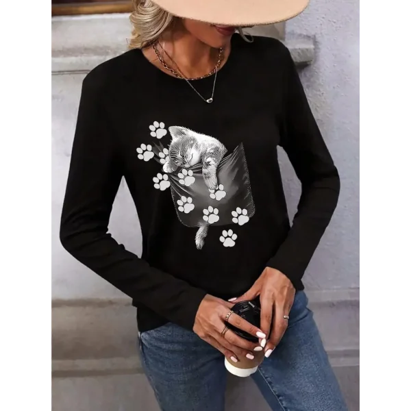 Kadın Uzun Kollu Bisiklet Yaka Desenli Viskon Bluz