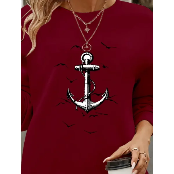 Kadın Uzun Kollu Bisiklet Yaka Desenli Viskon Iki Iplik Bluz