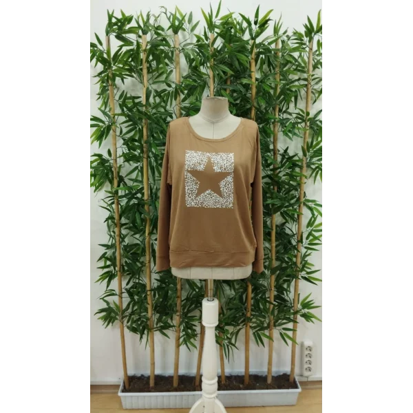 Kadın Uzun Kollu Bisiklet Yaka Desenli Viskon Iki Iplik Bluz