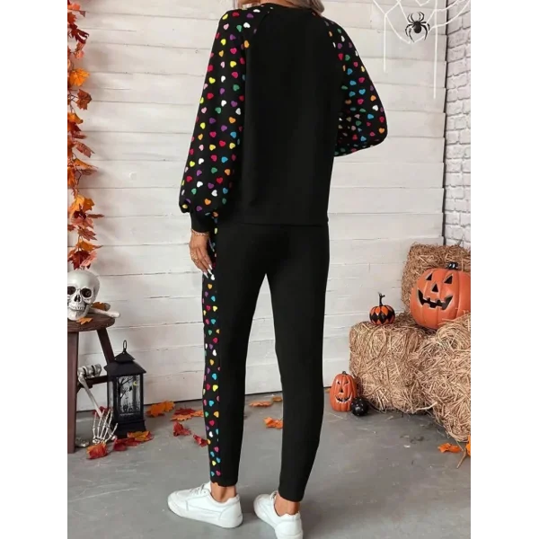 Kadın Uzun Kollu Bisiklet Yaka Desenli Viskon Iki Iplik Bluz Ve Pantolon Ikili Takım