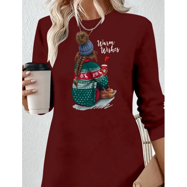 Kadın Uzun Kollu Bisiklet Yaka Desenli Viskon Iki Iplik Elbise