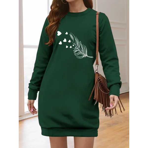 Kadın Uzun Kollu Bisiklet Yaka Desenli Viskon Iki Iplik Elbise