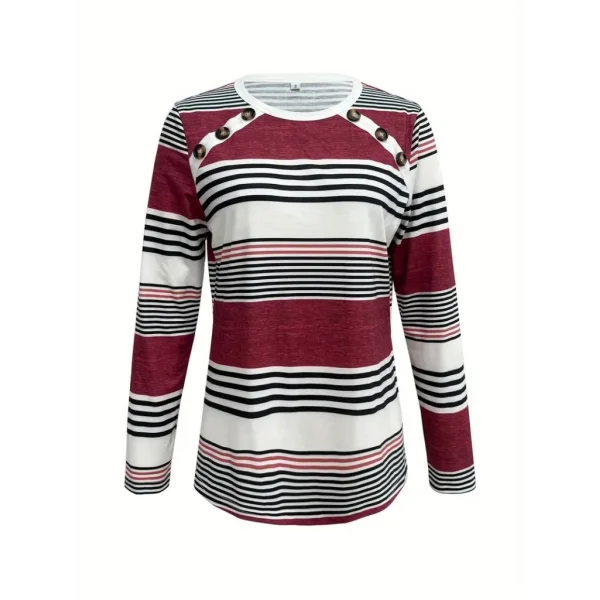 Kadın Uzun Kollu Bisiklet Yaka Düğme Detaylı Desenli Süprem Bluz