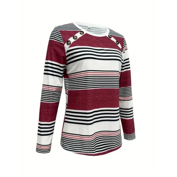 Kadın Uzun Kollu Bisiklet Yaka Düğme Detaylı Desenli Süprem Bluz