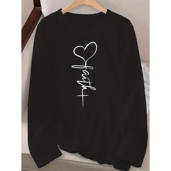 Kadın Uzun Kollu Bisiklet Yaka Faith Baskılı Viskon Bluz