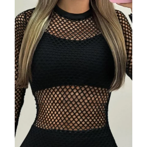 Kadın Uzun Kollu Bisiklet Yaka File Alt üst Dalgıç üçlü Takım