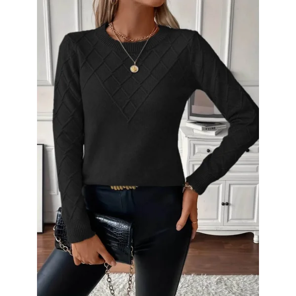 Kadın Uzun Kollu Bisiklet Yaka Geometrik Desenli Triko Bluz