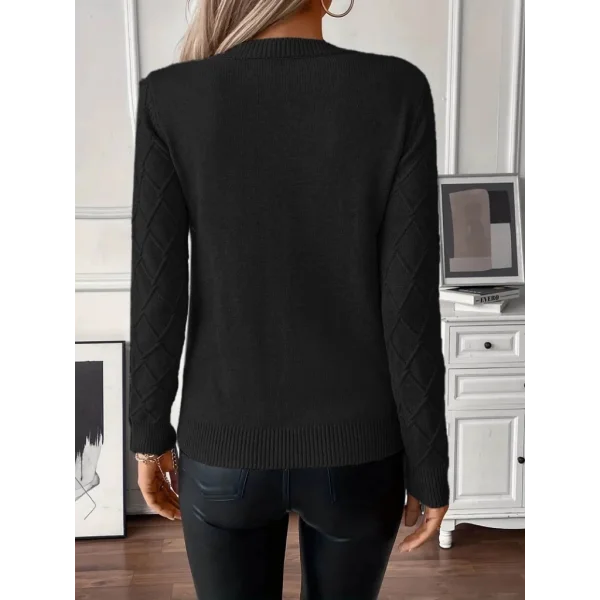 Kadın Uzun Kollu Bisiklet Yaka Geometrik Desenli Triko Bluz