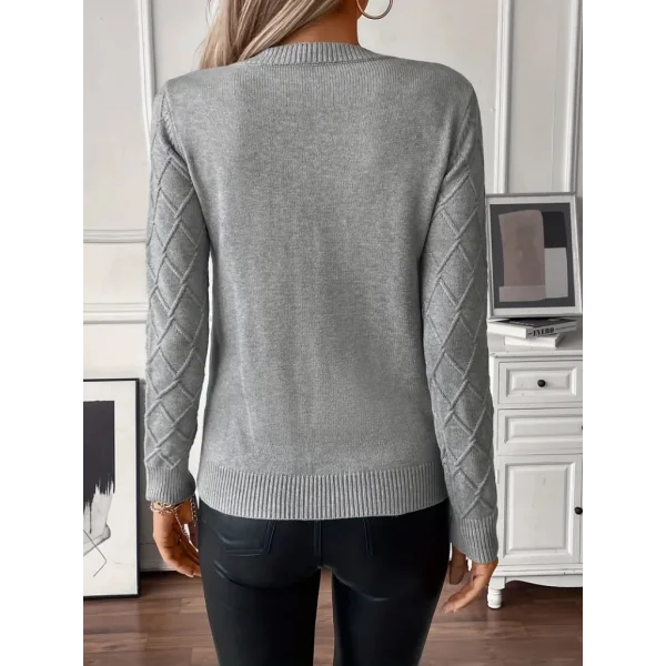 Kadın Uzun Kollu Bisiklet Yaka Geometrik Desenli Triko Bluz