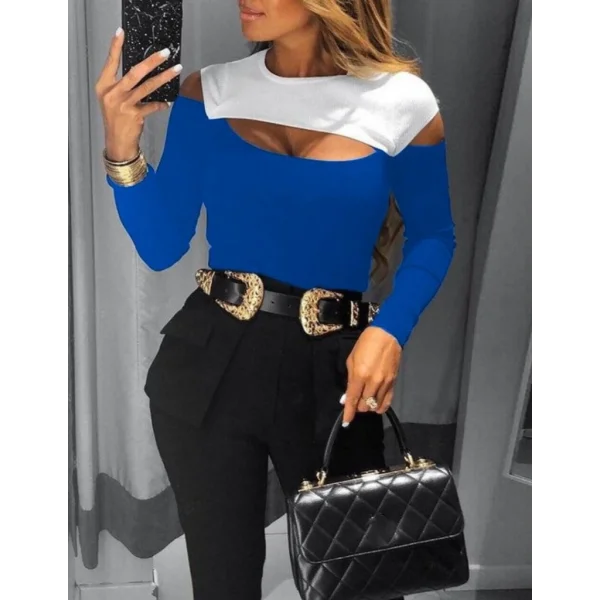 Kadın Uzun Kollu Bisiklet Yaka Göğüs Dekolteli Kaşkorse Bluz