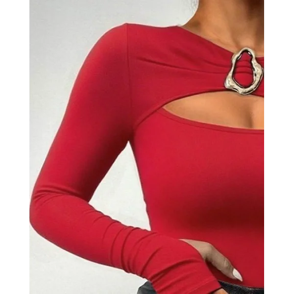 Kadın Uzun Kollu Bisiklet Yaka Göğüs Dekolteli Viskon Bluz