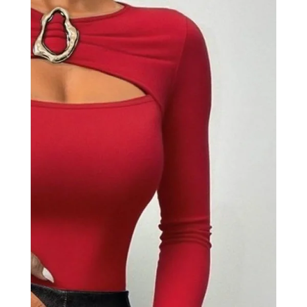 Kadın Uzun Kollu Bisiklet Yaka Göğüs Dekolteli Viskon Bluz