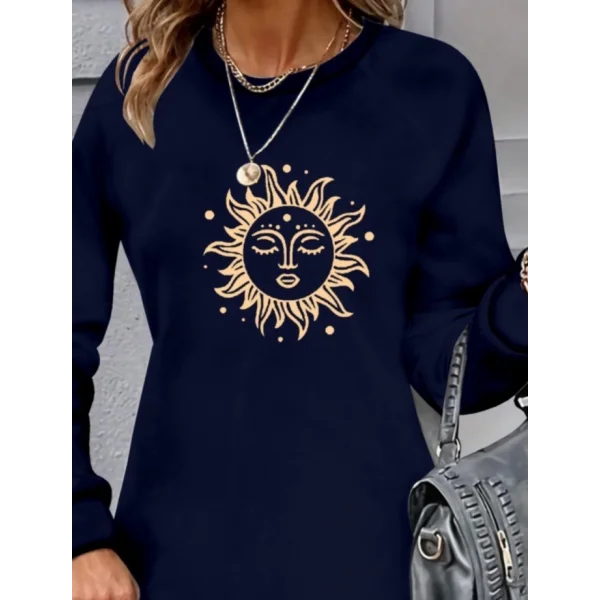 Kadın Uzun Kollu Bisiklet Yaka Güneş Desenli Viskon Iki Iplik Elbise