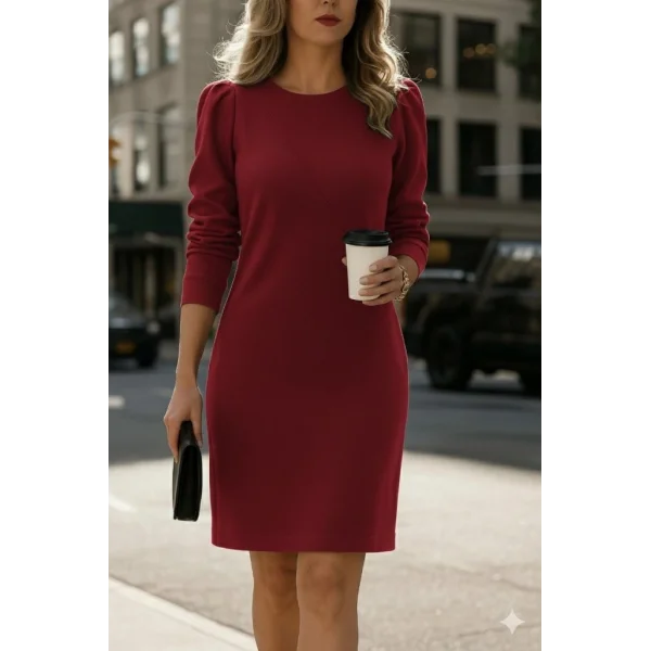 Kadın Uzun Kollu Bisiklet Yaka Iki Iplik Elbise