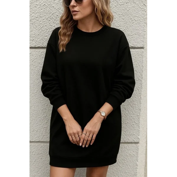 Kadın Uzun Kollu Bisiklet Yaka Iki Iplik Elbise