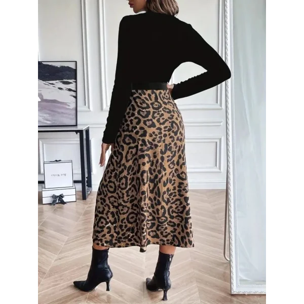 Kadın Uzun Kollu Bisiklet Yaka Ithal Krep Bluz Alt Desenli Modal Midi Elbise