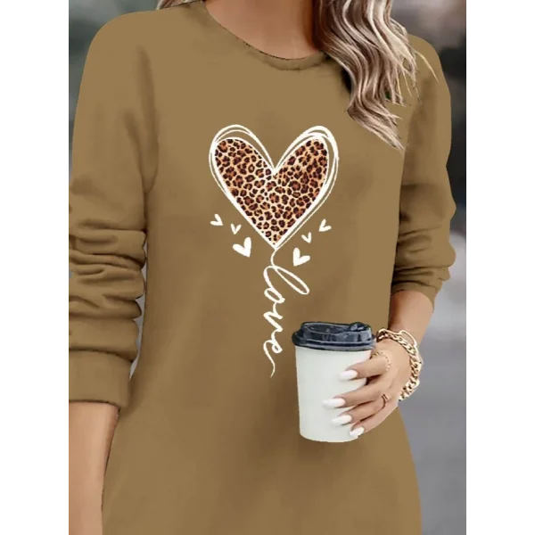 Kadın Uzun Kollu Bisiklet Yaka Kalp Desenli Kısa Viskon Elbise