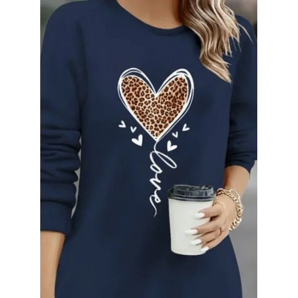 Kadın Uzun Kollu Bisiklet Yaka Kalp Desenli Kısa Viskon Elbise