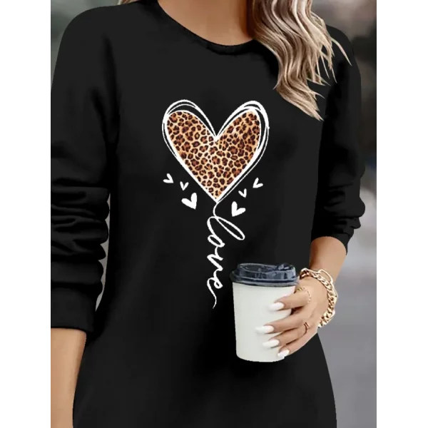 Kadın Uzun Kollu Bisiklet Yaka Kalp Desenli Kısa Viskon Elbise