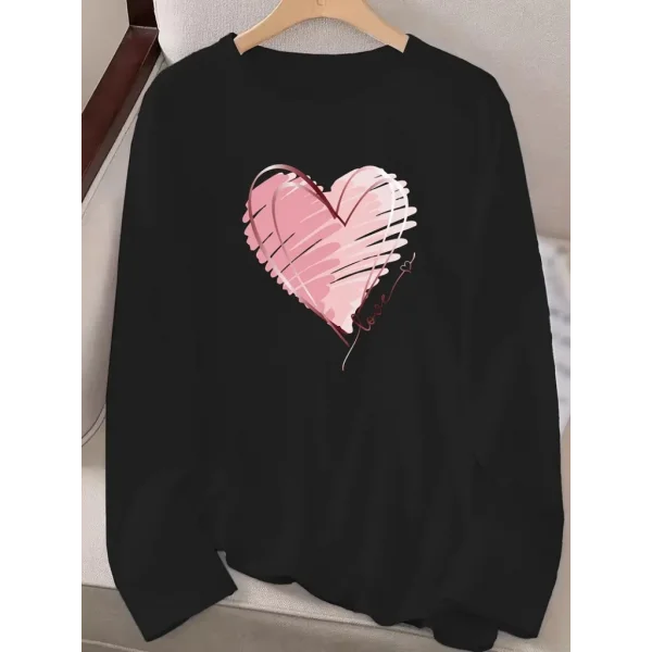 Kadın Uzun Kollu Bisiklet Yaka Kalp Desenli Viskon Bluz