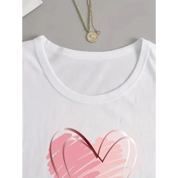 Kadın Uzun Kollu Bisiklet Yaka Kalp Desenli Viskon Bluz