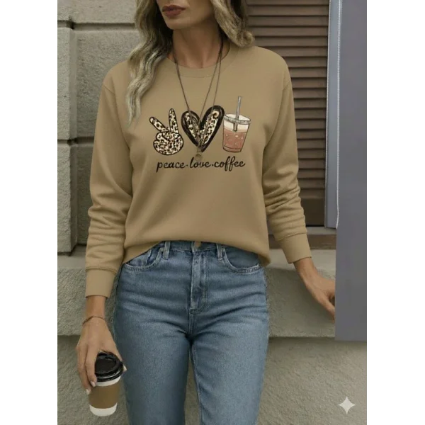 Kadın Uzun Kollu Bisiklet Yaka Kalp Desenli Viskon Iki Iplik Bluz