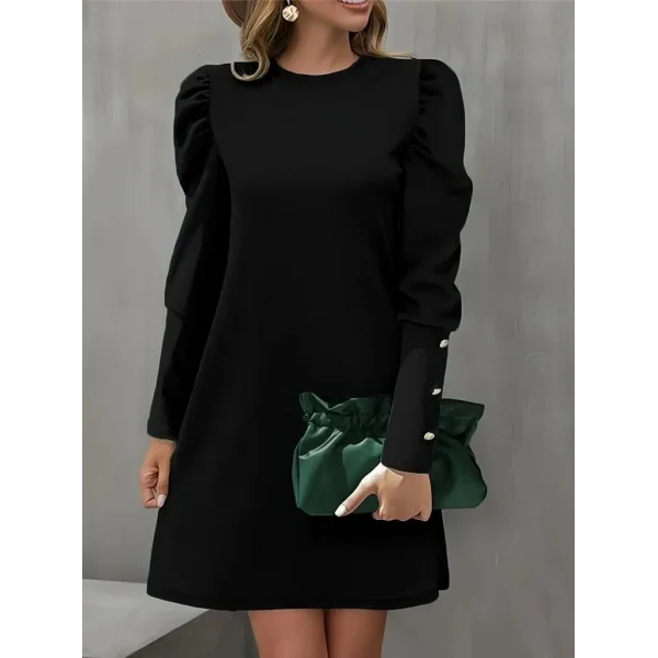 Kadın Uzun Kollu Bisiklet Yaka Karpuz Kol Düğme Detay Ithal Krep Elbise