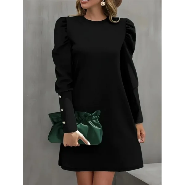 Kadın Uzun Kollu Bisiklet Yaka Karpuz Kol Düğme Detay Ithal Krep Elbise