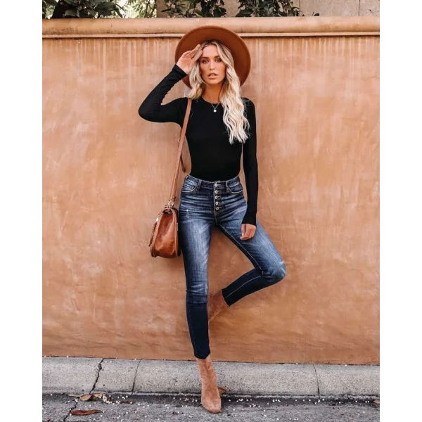 Kadın Uzun Kollu Bisiklet Yaka Kaşkorse Bluz