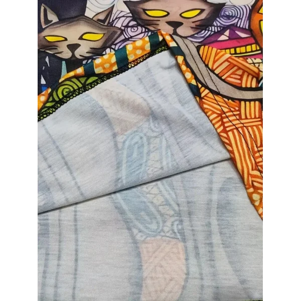 Kadın Uzun Kollu Bisiklet Yaka Kedi Baskılı Süprem Bluz