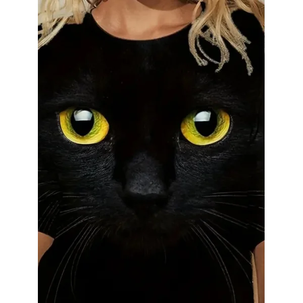 Kadın Uzun Kollu Bisiklet Yaka Kedi Desenli Süprem Bluz