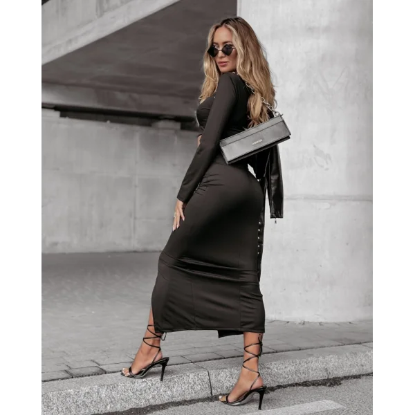 Kadın Uzun Kollu Bisiklet Yaka Kısa Krop Dalgıç Bluz Ile önden Yırtmaçlı Uzun Etek Ikili Takım