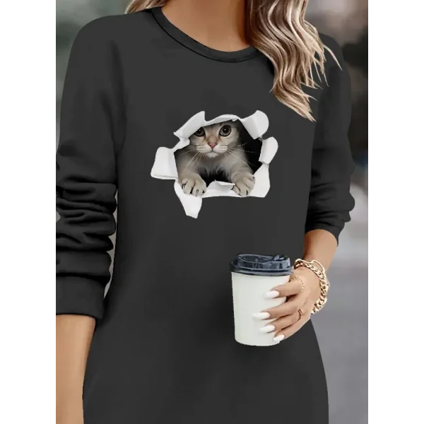 Kadın Uzun Kollu Bisiklet Yaka Kısa Viskon Iki Iplik Elbise