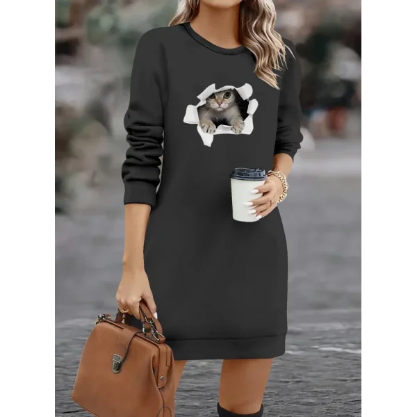 Kadın Uzun Kollu Bisiklet Yaka Kısa Viskon Iki Iplik Elbise