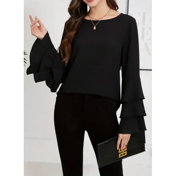 Kadın Uzun Kollu Bisiklet Yaka Kollar İspanyol Volanlı Sandy Bluz