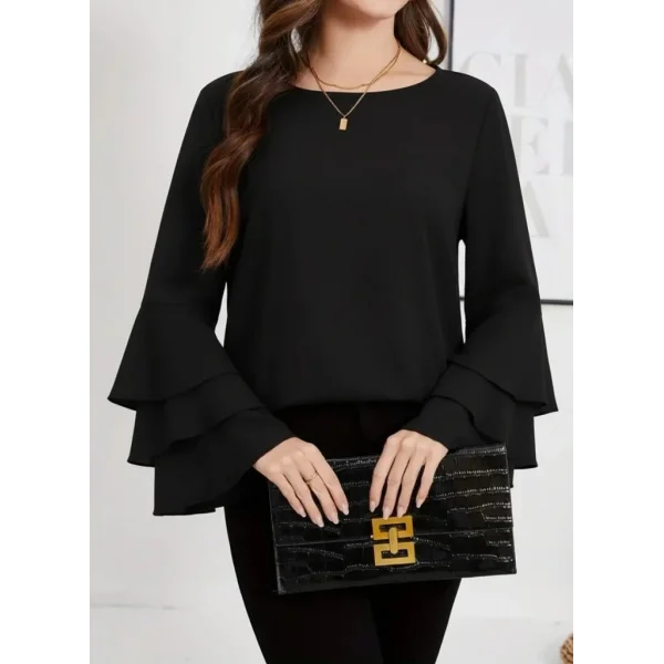 Kadın Uzun Kollu Bisiklet Yaka Kollar İspanyol Volanlı Sandy Bluz