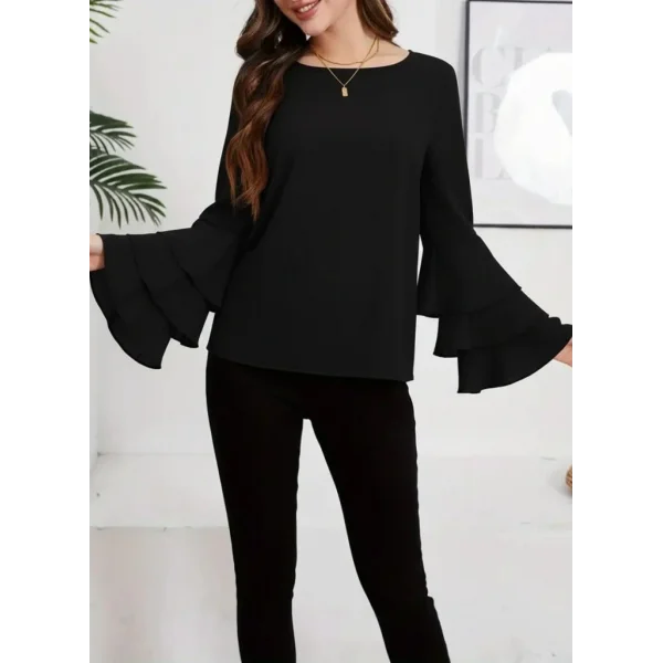 Kadın Uzun Kollu Bisiklet Yaka Kollar İspanyol Volanlı Sandy Bluz