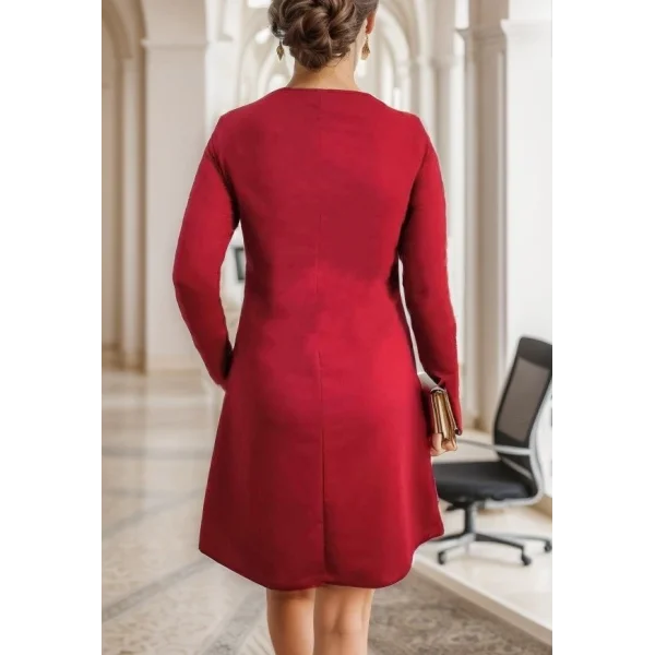 Kadın Uzun Kollu Bisiklet Yaka Kollar Leopar Detay Iki Iplik Mini Boy Elbise