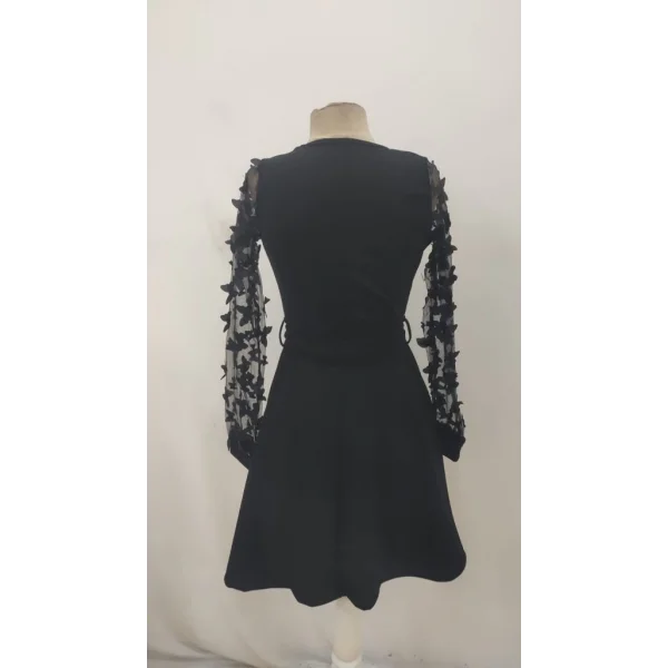 Kadın Uzun Kollu Bisiklet Yaka Kollar Tül Kelebek Detaylı Ithal Krep Elbise