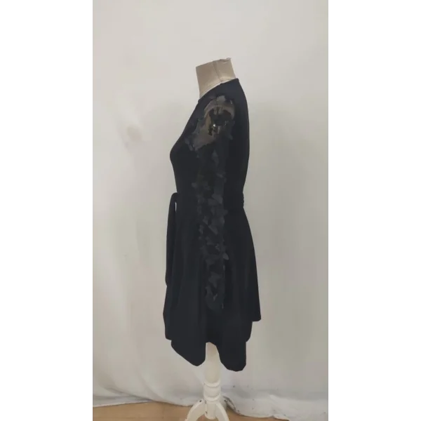 Kadın Uzun Kollu Bisiklet Yaka Kollar Tül Kelebek Detaylı Ithal Krep Elbise