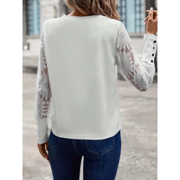 Kadın Uzun Kollu Bisiklet Yaka Kolları çiçekli Waffle Bluz