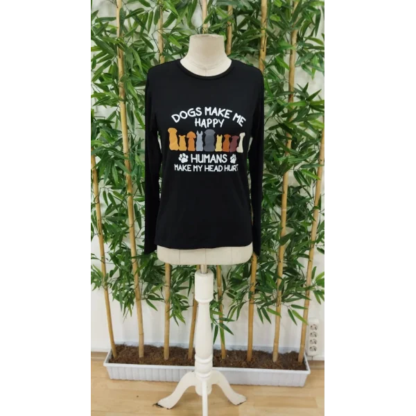 Kadın Uzun Kollu Bisiklet Yaka Köpek Resimli Viskon Bluz