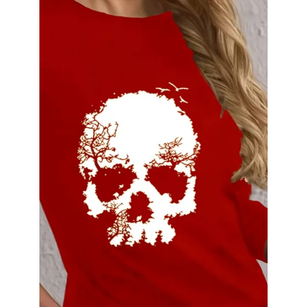 Kadın Uzun Kollu Bisiklet Yaka Kurukafa Desenli Viskon Bluz