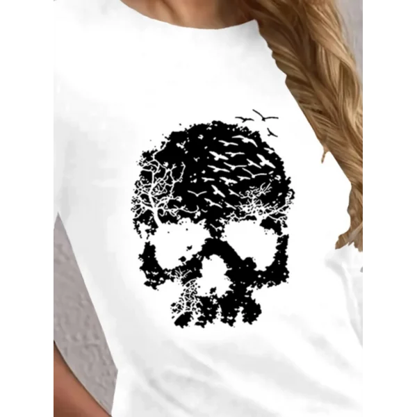 Kadın Uzun Kollu Bisiklet Yaka Kurukafa Desenli Viskon Bluz