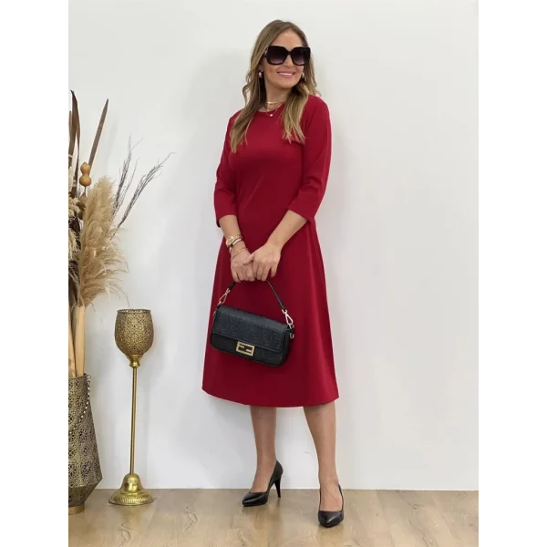 Kadın Uzun Kollu Bisiklet Yaka Midi Ithal Krep Elbise