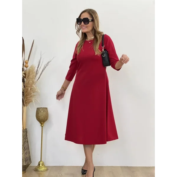 Kadın Uzun Kollu Bisiklet Yaka Midi Ithal Krep Elbise